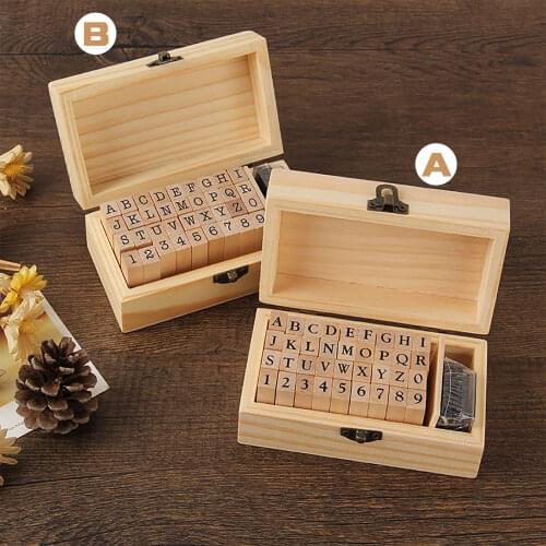 36PCS Wooden Stamps Set Vintage A-Z Alphabet Letter 0-9 Number Stamps with Ink Pad for Scrapbooking Card Making Educational Toys