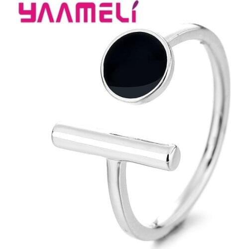 925 Sterling Silver Opening Adjustable Finger Ring New Fashion Black Enameled Statement Punk Bague Cool Party Accessory Jewelry