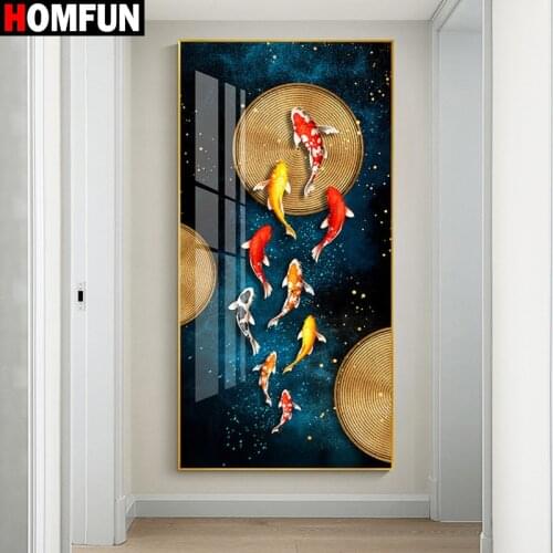 HOMFUN 5D Diamond "Fish scenery" Diamond Embroidery Full Round/ Square Diy Diamond Painting Cross Stitch Home Decor