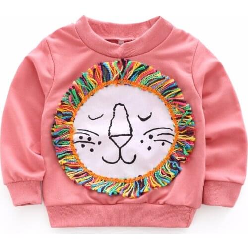 New 2018 Spring Baby Boys Girls Cotton T-shirts Tos Children Kids Cartoon Lion Tassel Jumpers Blouse Hot Sale