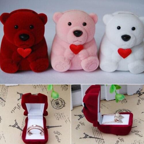 1 Piece Of Cute Velvet Gift Box Cute Bear Wedding Ring Necklace Ring Box Earring Holder Wedding Holiday Decoration Storage Box