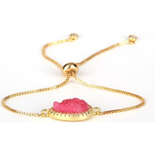 Dankaishi Waterdrop Shape Link Chain Bracelet Metal Gold Color Chain Simple Style Jewelry for Sweet Girl Natural Stone Colorful