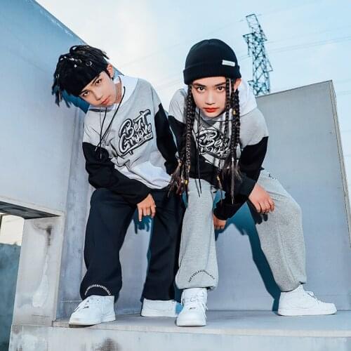 2020 Hip-Hop Dance Costume For Kids Long Sleeve Hiohip Suit Performance Clothes Ballroom Jazz Dance Street Dance Wear DQS5964