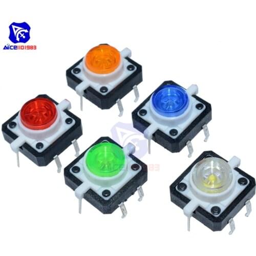 Diymore 5PCS/Lot 5 Color Available LED Momentary Tactile Tact Push Button Switch 12 mm x 12 mm x 7 mm