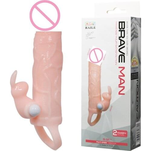Length 5.91" 2 motors Bullet vibrator Male penis sleeve with ball strap on cock sleeve extender condoms for men sex toys dildo