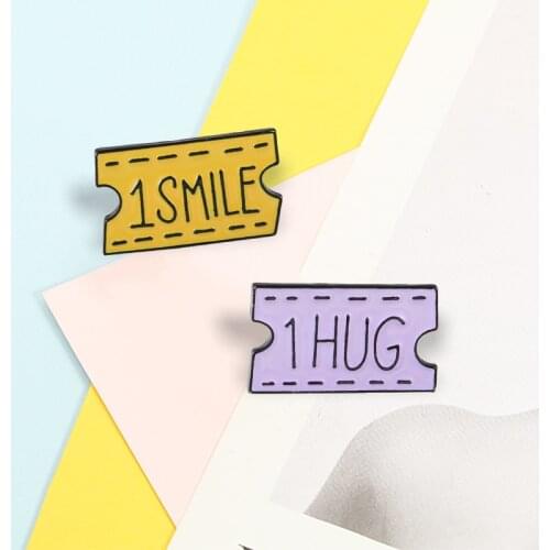 Sweet Lover Cartoon Enamel Pin Cute 1 Smile 1 Hug Creative Ticket Brooches Clothes Bag Lapel Pins Badges Gifts for Women Jewelry