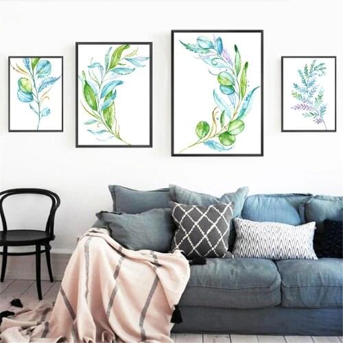 Watercolor Plant Leaves Poster Botanical Leaf Wall Art Canvas Painting Plants Prints Nordic Wall Pictures Living Room Home Decor