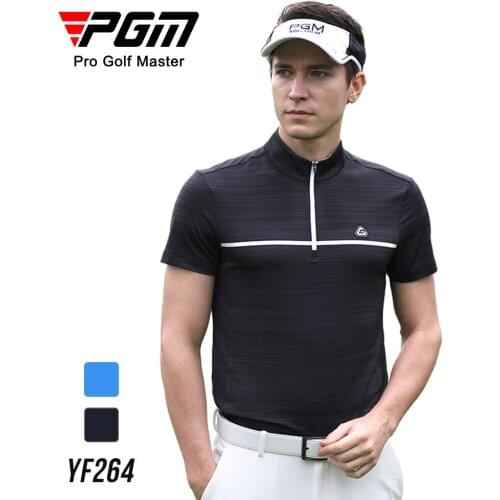 PGM Mens Zip Collar Golf Shirts Summer Sporty Short Sleeve T-Shirt Man Quick Dry Tennis Golf Wear Breathable Sports Clothing