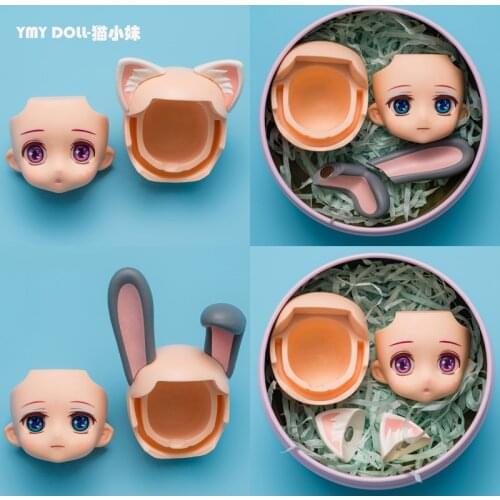 OB11 Head YMY Make Up Doll Head OB11 Doll Bald Head Open Eyes Face GSC Replacement Face Cat Ears 1/12 Bjd Doll Accessories
