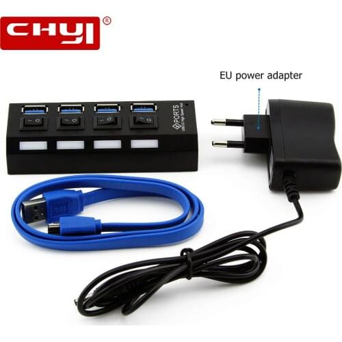 CHYI Mini USB HUB 3.0 Super Speed 5Gbps 4 Ports Portable Micro USB 3.0 Splitter With External Power Adapter For PC Accessories