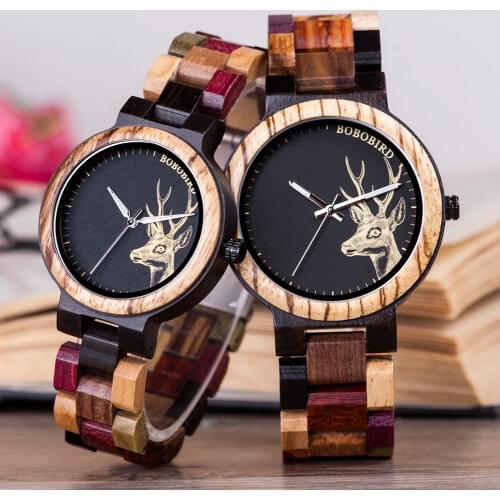Bobo Bird Wood Couple Watches for Men Watch Male Wood Mens Watches Auto Date Quartz Wristwatch Luminous Female Wristwatch