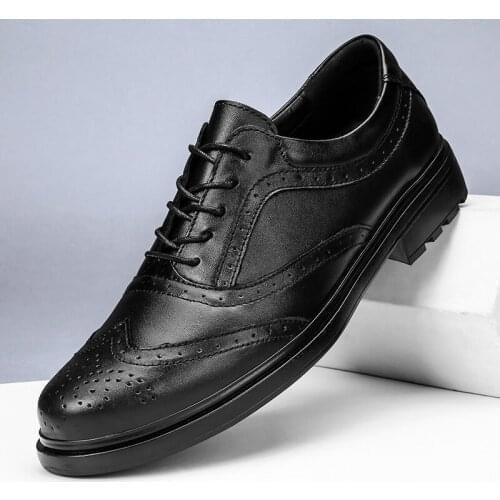 Men Bullock carved Autumn dress formal shoes lace-up oxford Genuine leather office Business shoes men size 38-48