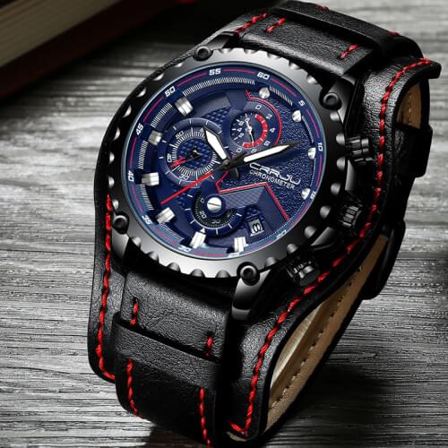 2019 New Fashion CRRJU Leather Watches Men Business Waterproof Watch Date Chronograph Quartz-Watch Male Clock Relogio Masculino