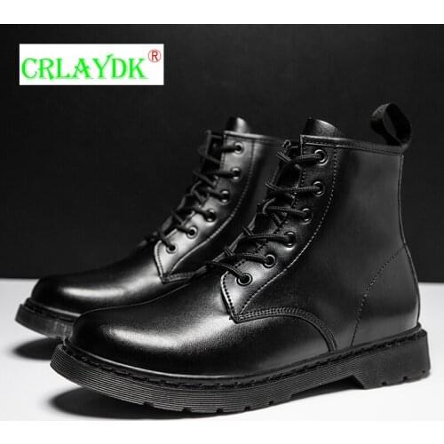 CRLAYDK Plus Size Mens 2021 Winter Outdoor Walking Boots Leather Fashion Motorcycle Keep Warm Fur Waterproof Couple Ankle Shoes