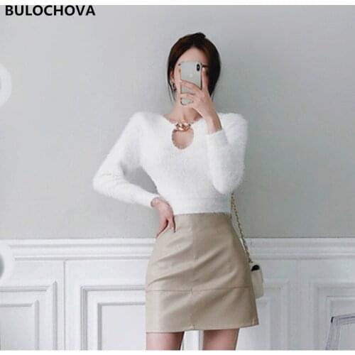 2021 Newest Spring Autumn White Knitted Wool Women Casual Pullovers Warm Short Sweater Femme Plush Tops