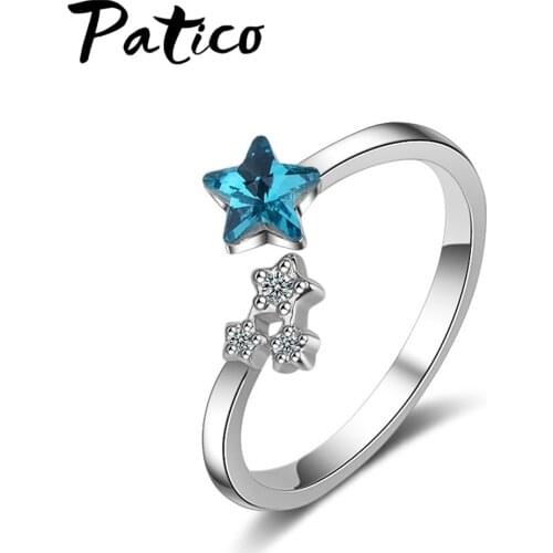 New Attractive Women Classic Star Open Rings 925 Sterling Silver Engaged Promised Ring for Anniversary Birthday Party
