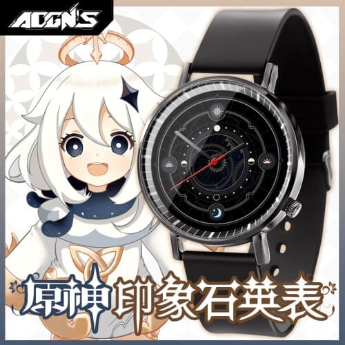 New Anime Game Genshin Impact Paimon Klee Keqing Theme Cosplay Couple Watches Black Guartz Wrist Watch Fashion Xmas Gift