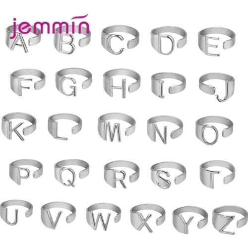 New Wide Hollow A-Z Letter 925 Sterling Silver Adjustable Open Size Ring Initials Name Alphabet Female Party Fashion Jewelry