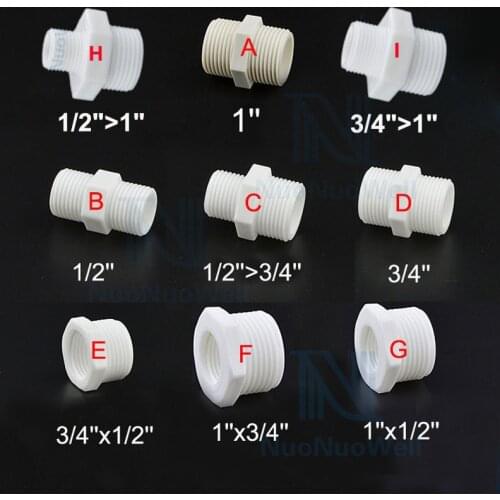 NuoNuoWell 2 Pcs Plastic Threaded Connectors 1/2" 3/4" 1'Straight Male/Female Screw Joint Pipe Fittings Irrigation Supplies