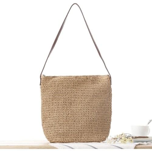 Straw Shoulder Woven Beach Solid Color Paper Casual Summer Bag for Women 2021 New Luxury Handbags