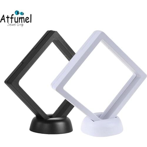 Sale 10Pcs PE Floating Frame Box Jewelry Display Box Ring Storage Rack Transparent Coin Medal Badge Protect Container Holder Box