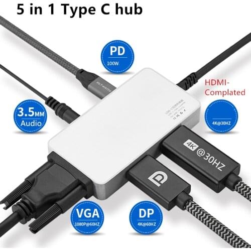 Mutil port desk Usb hub mutil port HDMI-compatible/DP port usb C hub type c usb hub 3 0 type c for laptop docking station