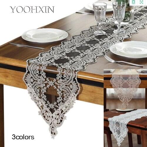 3color Luxury lace flower Embroidery bed Table Runner flag cloth cover kitchen Christmas Party birthday tablecloth Wedding decor