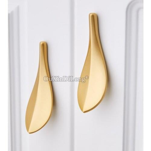 Luxury 10PCS European Leaf Solid Brass Cabinet Door Handles Cupboard Wardrobe Drawer TV Wine Cabinet Pulls Handles & Knobs