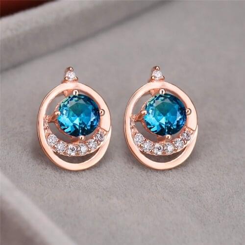 Rose Gold Silver Color Rainbow Earrings Vintage Hollow Round Wedding Earrings Dainty Female Blue Green Stud Earrings For Women