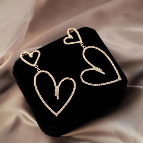 SHUANGR Elegant Exaggerated Heart-shaped Hanging Dangle Prevent Allergy Women Earrings Rhinestone Fashion Earrings