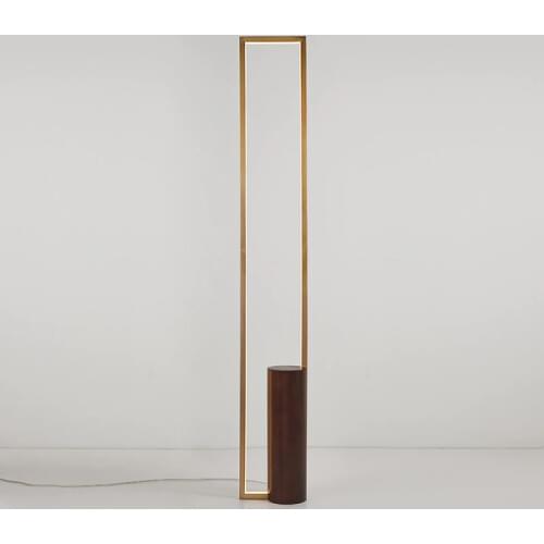 Nordic Walnut Color Solid Wood Living Room Rectangular Led Floor Lamps Staande Standing Lamp Minimalist Tripot Stand Light Deco