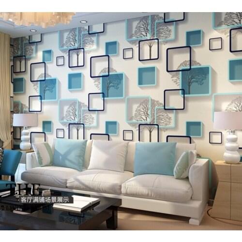Modern 3D Frame Box Wallpaper Roll Waterproof PVC Vinyl Tile Wall Paper for Bathroom TV Background Wall No Self-adhesive