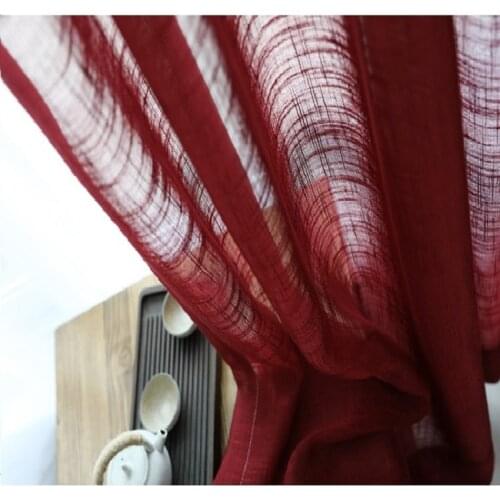 Modern Linen curtain yarn for living room Chinese Style linen yarn red color cotton linen curtain custom gauze curtain yarn