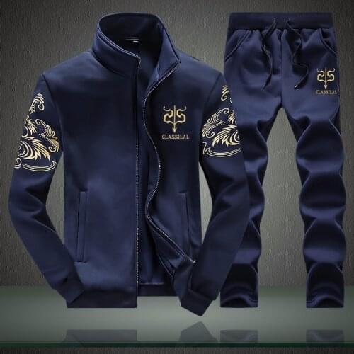 New Autumn Men Set Fashion Brand Fleece Lined Thick Tracksuit + Pants Male Spring Warm Hooded Sporting Suit Mens Sportswear