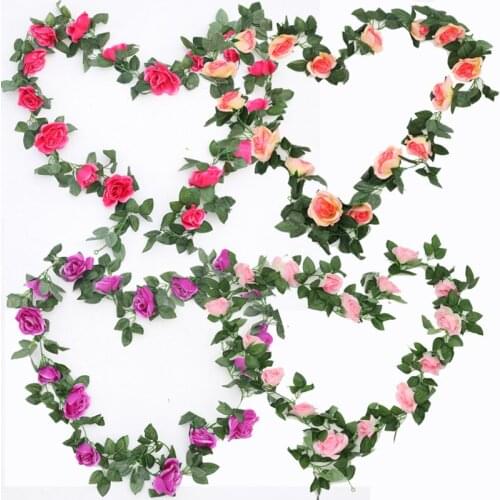 2.2m Wedding Decorations Fake Silk Roses Ivy Vine Artificial Flowers With Green Leaves Wall Fence Hanging Garland For Home Decor