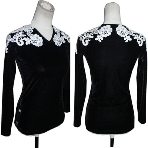 Latin Dance Top Male V-Neck White Lace Competition Shirts Cha Cha Rumba Samba Tango Salsa Clothes Men Stage Show Wear DNV12059