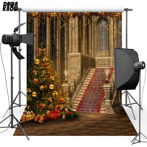 DAWNKNOW Christmas Tree Vinyl Photography Background For Baby Gift Staris Photo Shoot Backdrop For Christmas Photo Studio L844