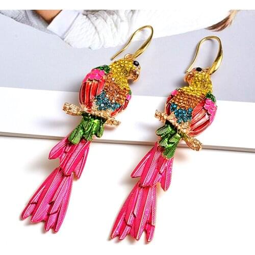 Vintage Boho Enamel Drop Earrings Crystal Bohemian Maxi Hanging Bird Trendy Statement Dangle Earring Jewelry Wholesale
