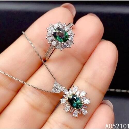 KJJEAXCMY Fine Jewelry 925 sterling silver inlaid natural sapphire girl elegant necklace pendant ring set support test with box