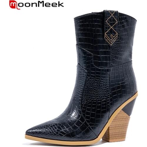 Plus size 34-44 brand western women boots high heels autumn winter boots ladies faux leather ankle boots for women dress shoes