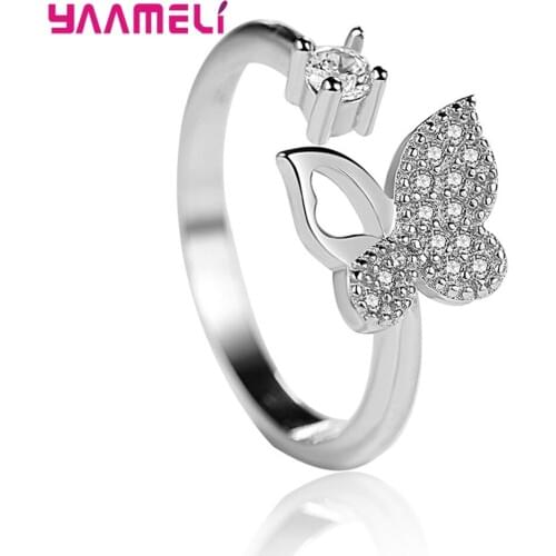 Fast Delivery Women 925 Sterling Silver Hot Sale Romantic Butterfly With Crystal Stone Open Rings For Women Accessories Jewelry