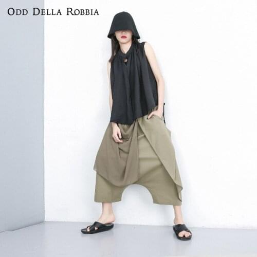 OddDellaRobbia Summer New Harem Pants Stitching Chiffon Irregular Fashion Streetwear Casual Pants Hakama Overalls Women 2796