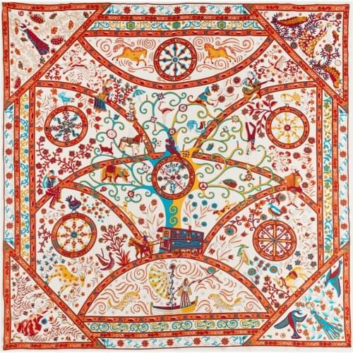 130cm Woman Scarf Shawl 100% Twill Silk Scarf Square Scarf Animal Tree Print Neckerchief Bandana Headband Hijab Scarves & Wraps