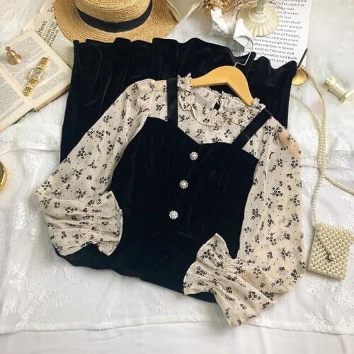 Long Sleeve Vintage Midi Dress Korean Style Black Retro Dresses for Women 2021 Summer Evening Party Dress Face Two Piecce Y2k