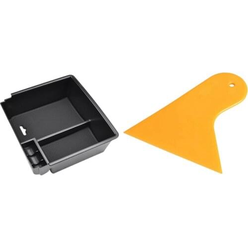 1x Yellow Auto Car Window Sticker Film Scraper 10.5X9.5cm & 1x Central Handrail Storage Box for Ford Ranger 2012-2018