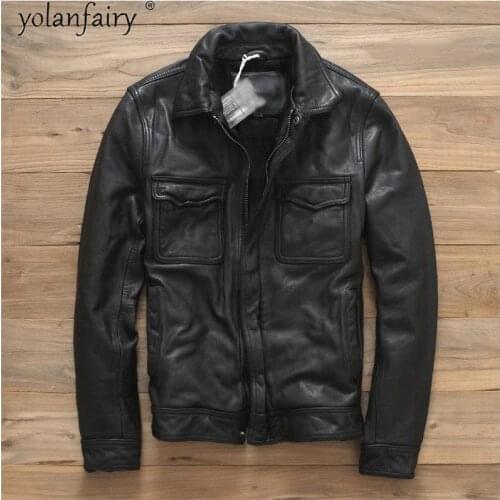 100% Genuine Cow Leather Jacket Men Clothing 2021 High Quality Cowhide Coats Slim Fit Vintage Motorcycle Jacket Man KJ6729