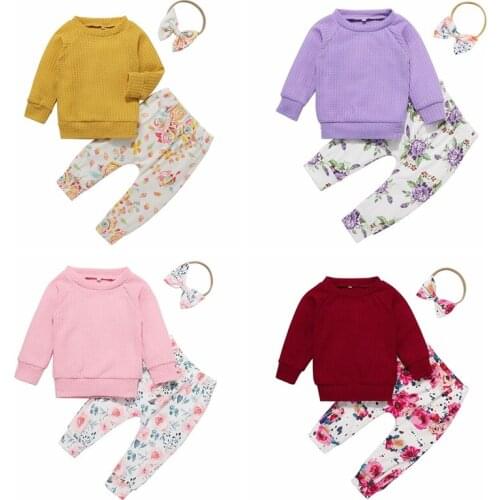 Baby Girls Spring Cotton Casual Tops+Pants 2 PCS Nightwear Infant Children Clothes With Headband Outfit Set Costume