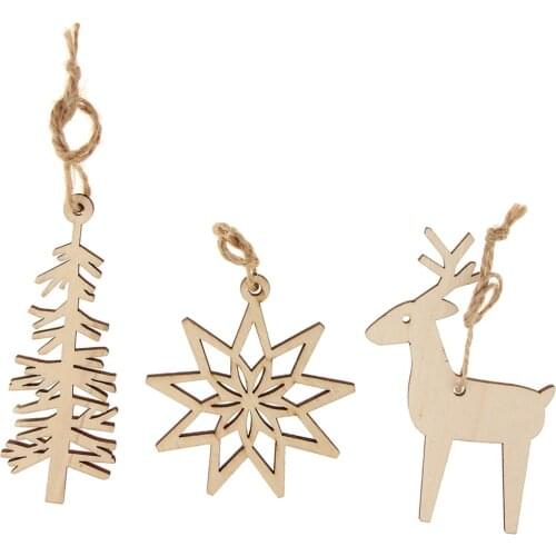 3 Pieces Snowflake Deer Unfinished Wood Christmas Tree Hanging Ornament Wooden