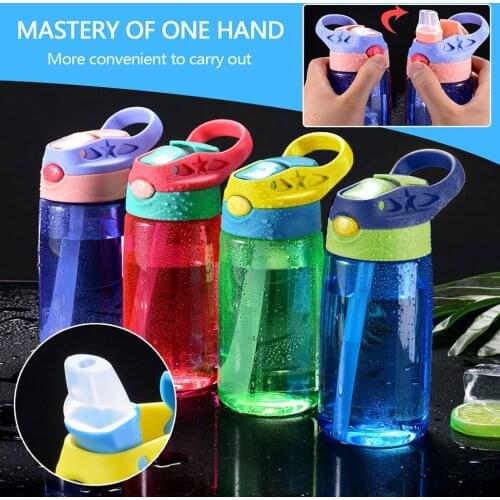 480ml Kids Water Straw Bottle Infant Newborn Cup Children Learn Feeding Straw Juice Drinking Bottle Handle Easy Use For School