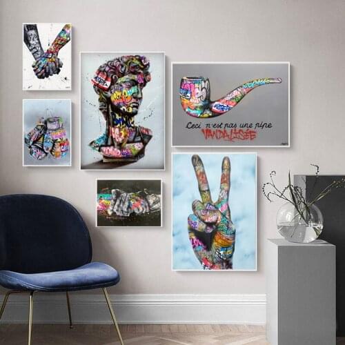 Lovers Holding Hands Graffiti Art Canvas Painting Abstract Street Art Poster Printing Wall Pictures For Living Room Home Decor